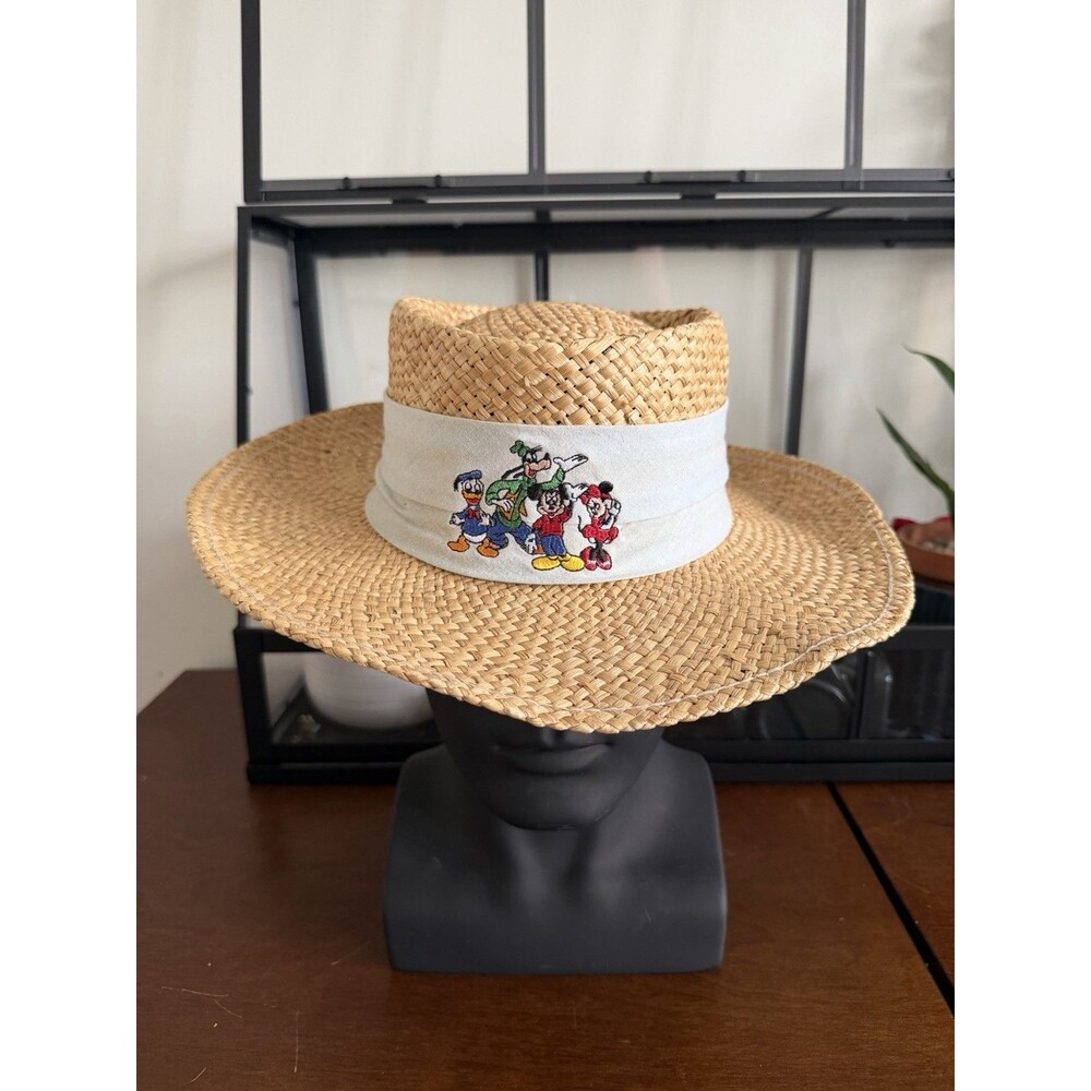 VTG Disney Parks Mickey + Crew Straw Hat Band Adult Beach Summer One Size